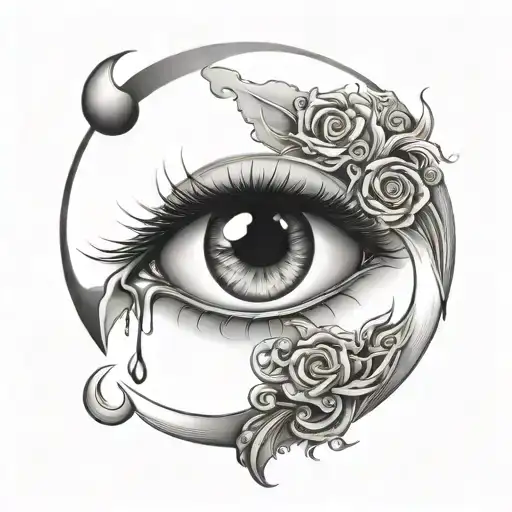 Moon With Eye And Tear Drop