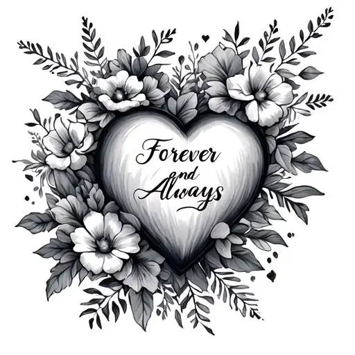 Floral Trail And Heart With Writing Forever And Always
