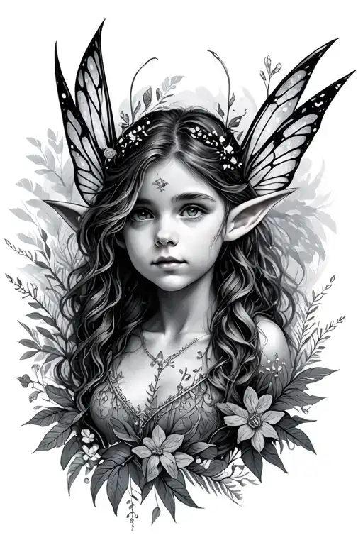 Fairy Elf Surrounded By Forest Fauna And Flora