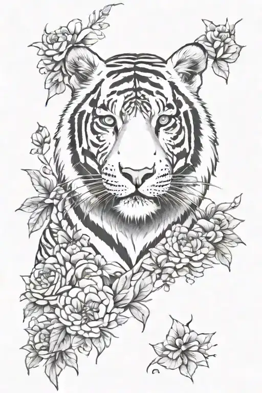 White Tiger Surrounded With Coloured Flowers Wrapping