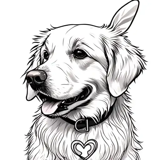 Golden Retriever With Bunny On Collar And Love Sign