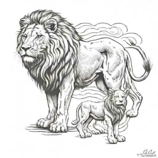 Lion Above A Lamb Looking
