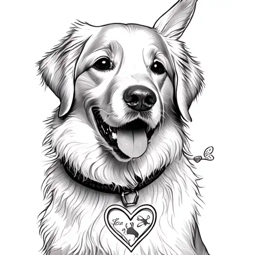 Golden Retriever With Bunny Image On Collar With Love Sign