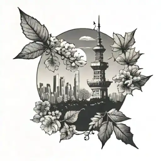 Namsan Tower With Autumn Leaf