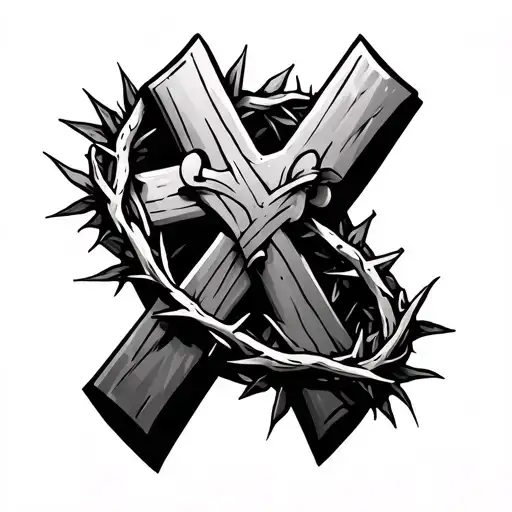 Cross And Crown Of Thorns Wrapped