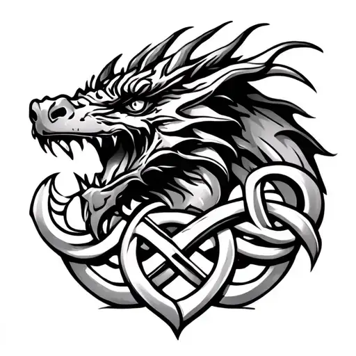 Welsh Dragon Head Amd Celtic Knot Intertwined