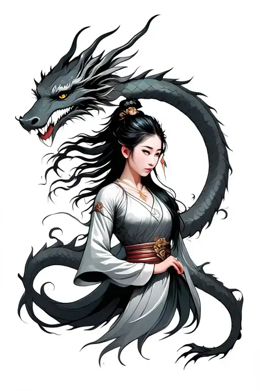 Mulan With Dao Surrounded By Dragon