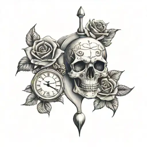 Skull And Rose And Sand Clock
