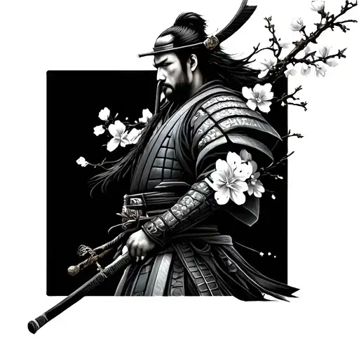 Japanese Samurai Warrior With Blossom Flowers Blooming Sleeve