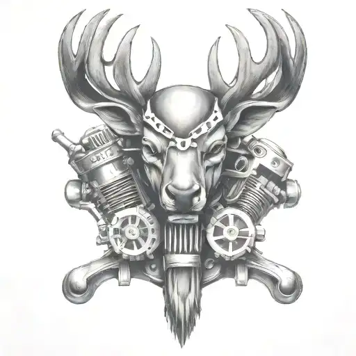 Deer Head Harley Davidson Twin Engine With Banner