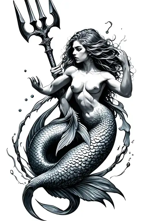 Navy Seal Trident Surrounded By Mermaid Swimming