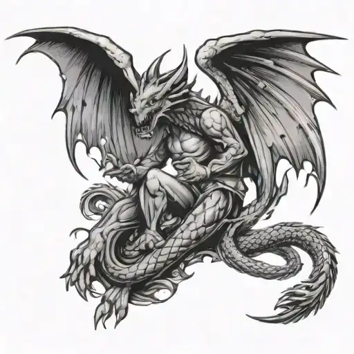 Military Man And Dragon With Wings