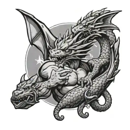 Military Man And Dragon Around Hand