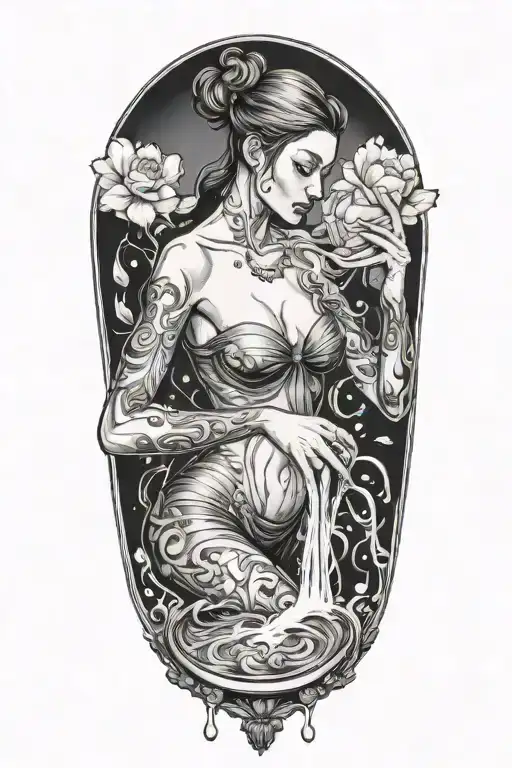 Aquarian Woman Pouring Water From A Pale Onto Everything Beneather Her