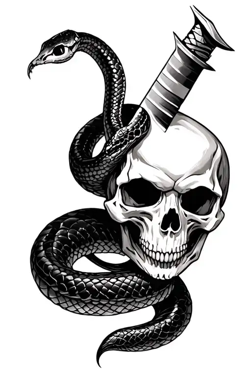 Snake And Dagger Skull Wrapped
