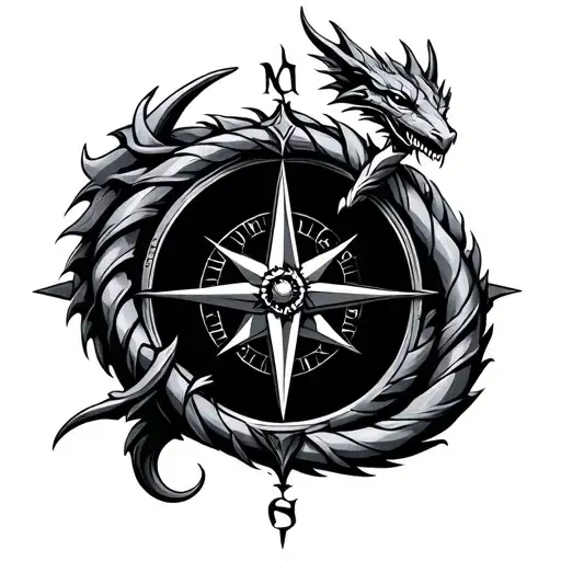 Viking Compass Intertwined With A Dragon Wrapped