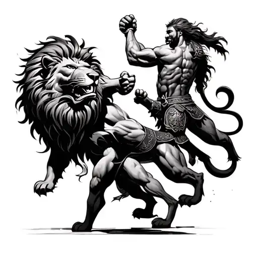 Warriors Fighting With Lion