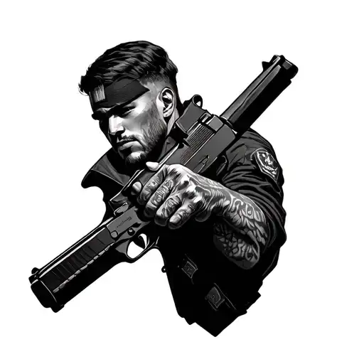 Person With Colt C7 And Holstered Hand Gun Para Military