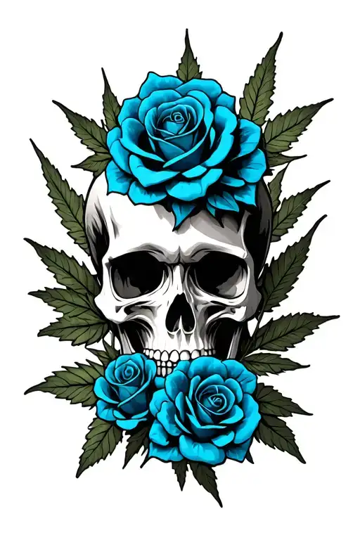 Skull Weed With Blue Roses