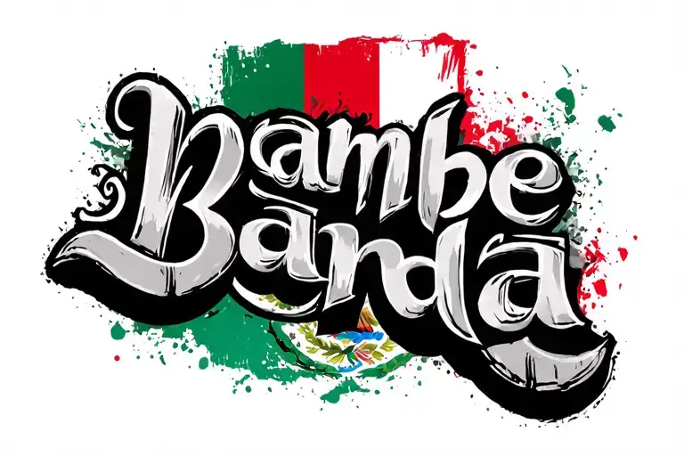 The Nambe Banda In A Font That Looks Scratchy And In Red And Green Mexican Flag