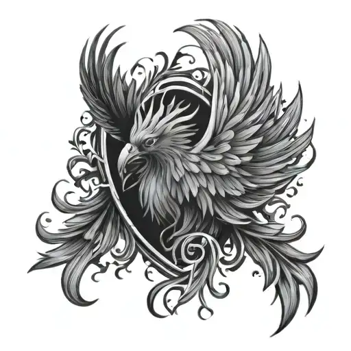 Phoenix Wings Body In Heart In Flame