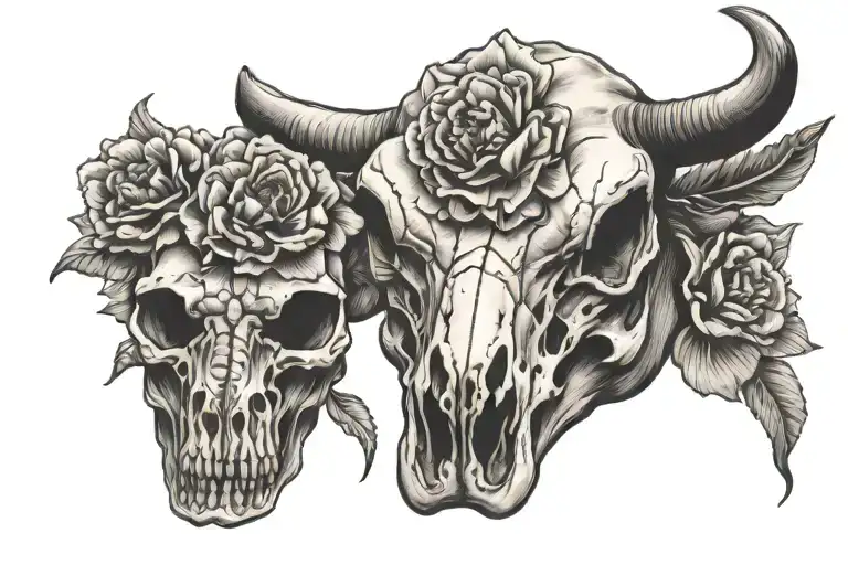 Cow Skull And Carnation Flower