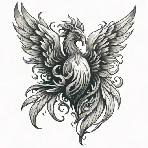 Flaming Heart With Phoenix Wings On The Sides