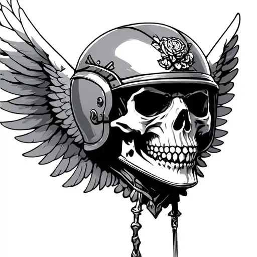 Skull Wearing Helmet With Wings Spread