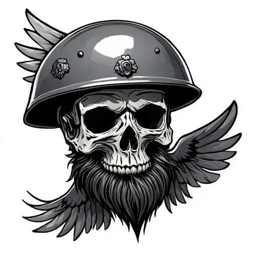 Bearded Flying Skull Wearing Helmet