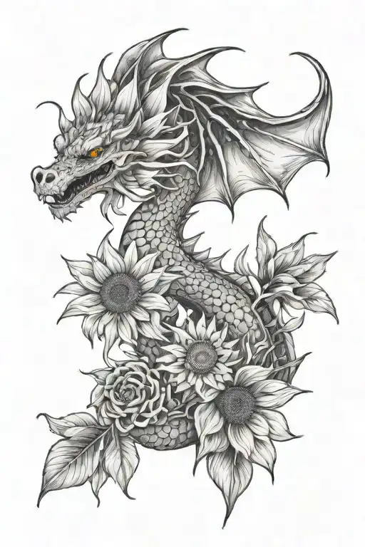 Flowers Dragon And Sunflower