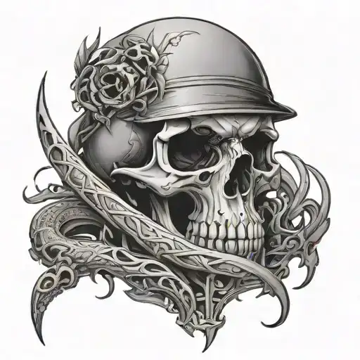 Scythe Going Trough Skull And Snake Wraps Around