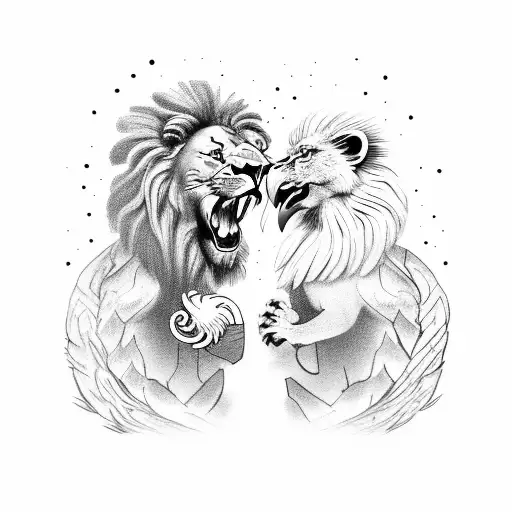 Lion And Eagle Fighting A Snake