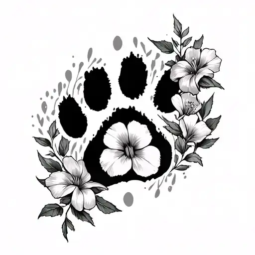 Aster And Morning Glory Vine Around Paw Print