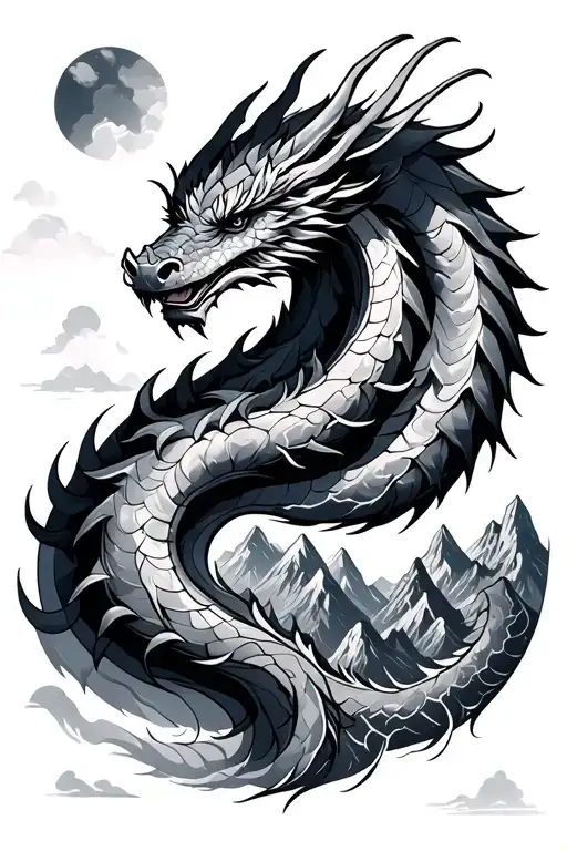 Mountain Range With Dragon Coiled