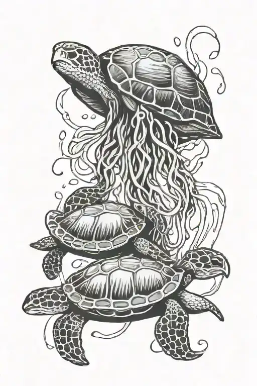Jelly Fish And Sea Turtle
