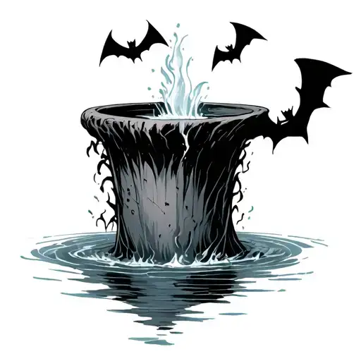 A Well Of Water With Bats Flying Out