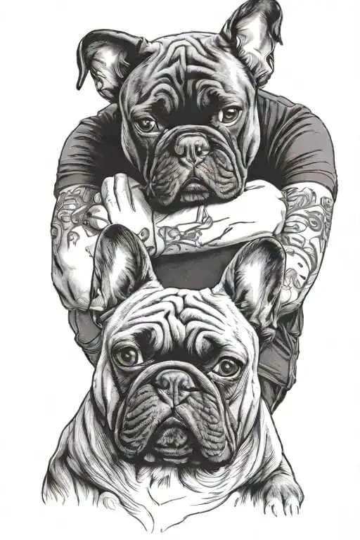 Man And Black Staffy And Black And White French Bulldog