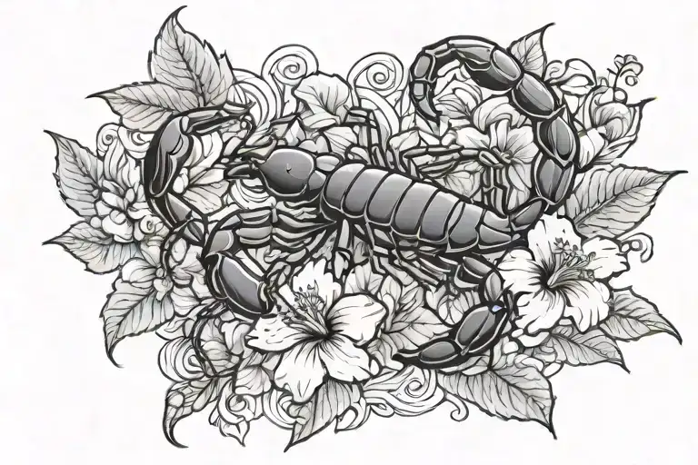 Scorpion Surrounded By Hibiscus Flowers
