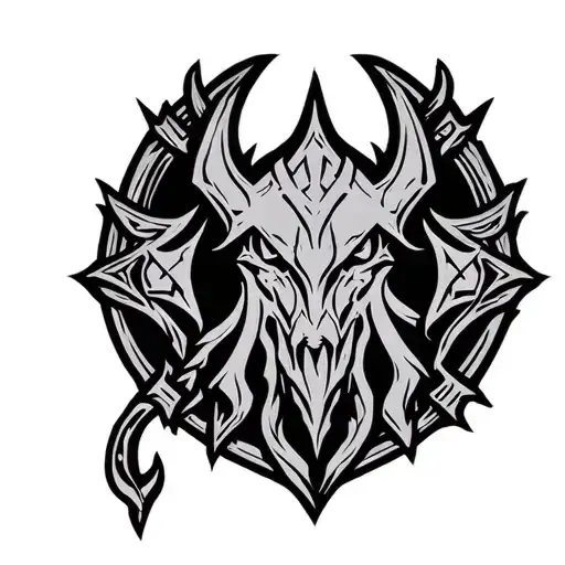 World Of Warcraft Blackwork Tattoo For Calf That Has The Horde Symbol Incorporated