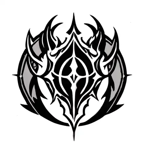 World Of Warcraft Blackwork Tattoo For Calf That Has The Horde Symbol Incorporated