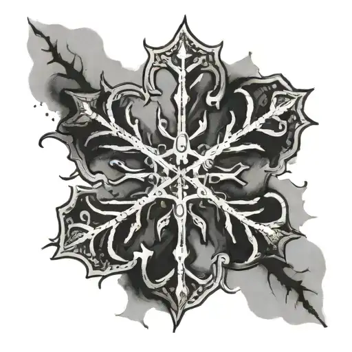 Tatto Snowflake Rugged Distressed Black And White Drawing
