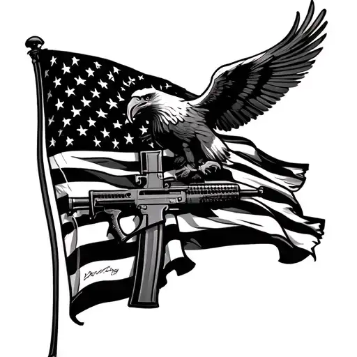 American Flag With Eagle On Top And A Cross Made With Ar 15'S