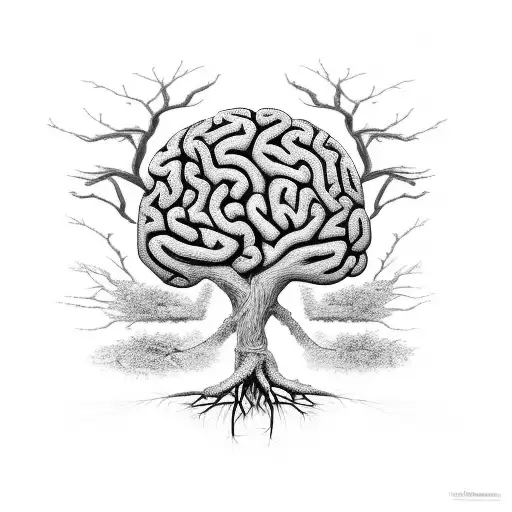 A Tree With Roots Growing Into A Brain