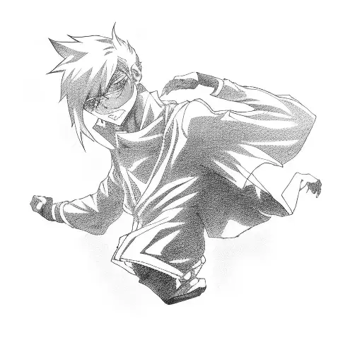 A Black-grey Tattoo Of An Anime Character Dancing To Electronic Music
