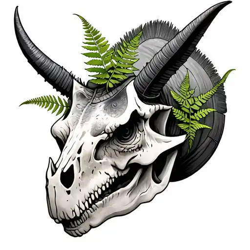 Triceratops Skull With Fern