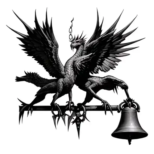 Harpies Playing With Spikes Swinging At Flat Black Church Bells