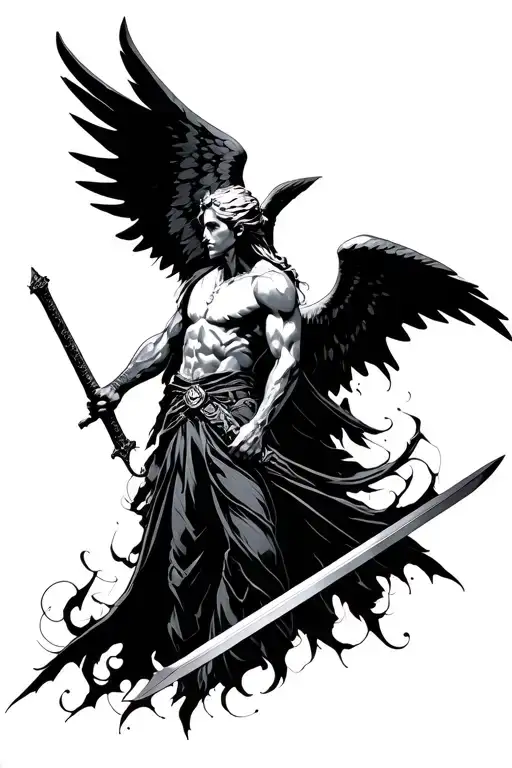 Arc Angel Michael Profile View Camera In Neo-sigilism Style With Sword 2D