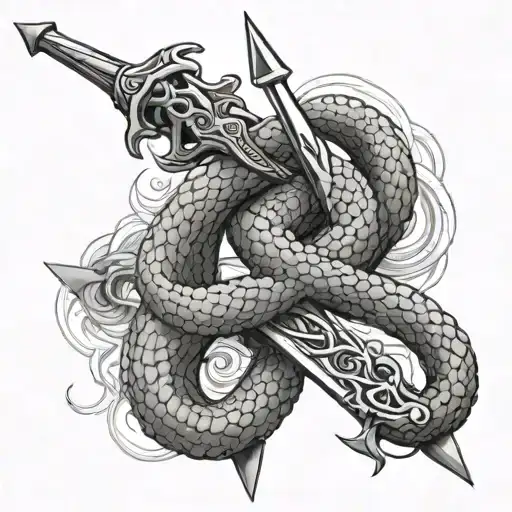 The Snake Wraps Around The Sword Surrounded