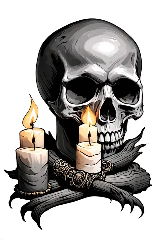 Skull And Candle Burning At Both