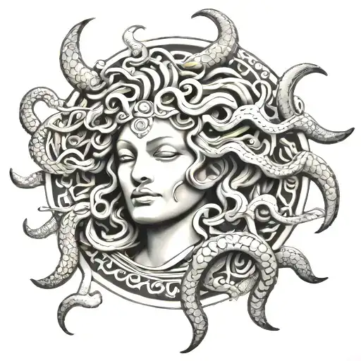 Medusa Tattoo Surrounded With Tribal Patterns